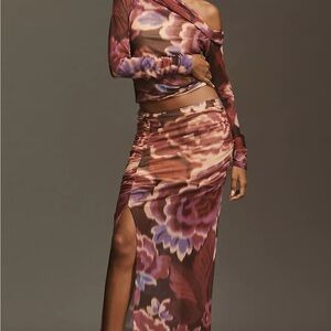 NWT Anthropologie ruched mesh midi skirt